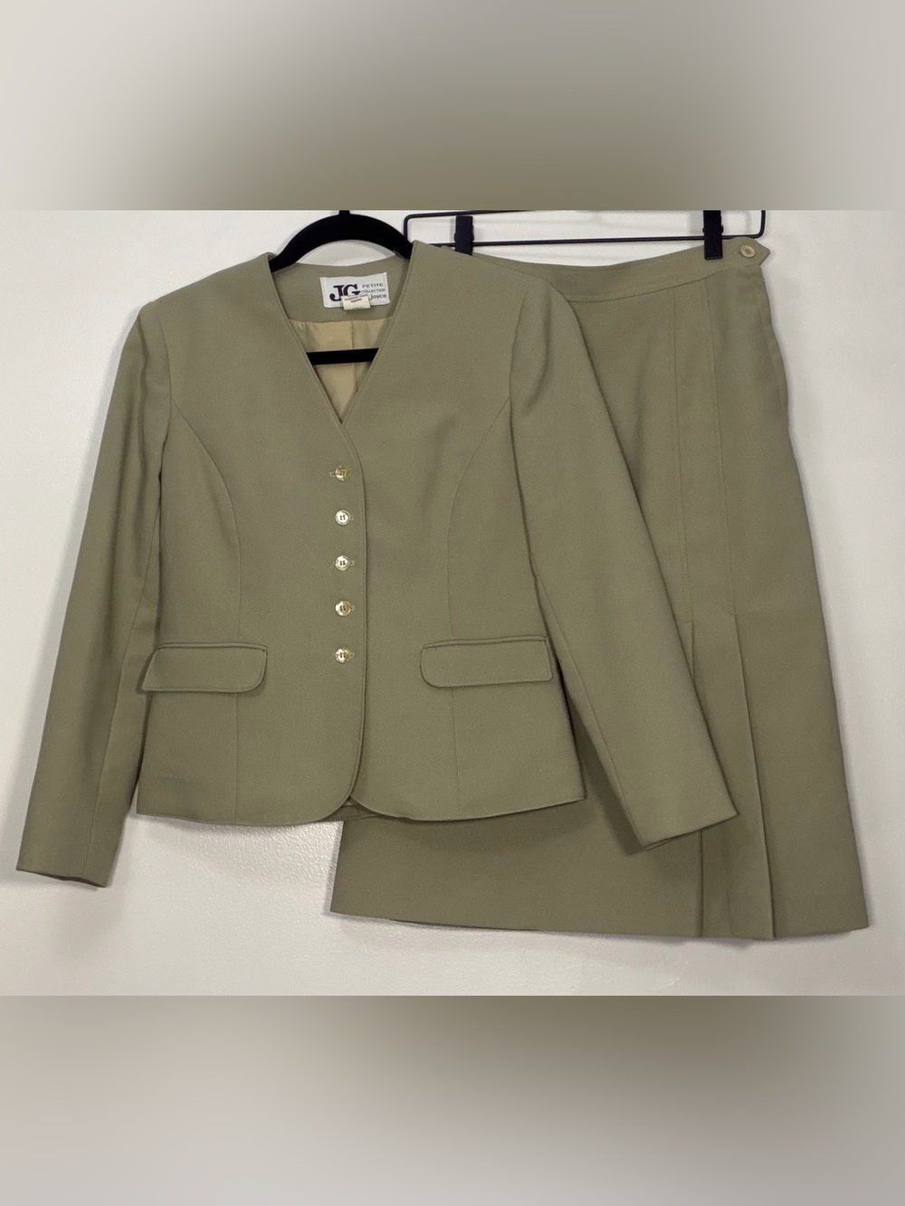 JG Women's Olive Green V-Neck Tailored Blazer & Skirt Set